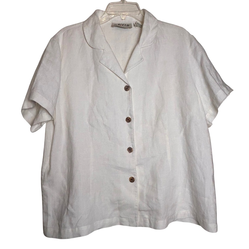 ORVIS Women's White Linen Short Sleeve Button Down Shirt Size 16‎